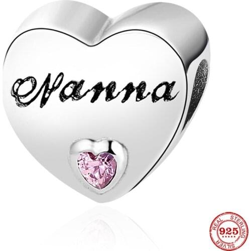 New Original European Silver Color Heart Nanna Diy Bead Fit European Pandora Charms Bracelet Bangles Jewelry P255