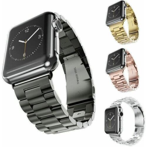 New For Apple Watch Band 42mm Black Gold Full Stainless Steel Bracelet Buckle Strap Clip Adapter for Apple Watch 38mm for IWatch