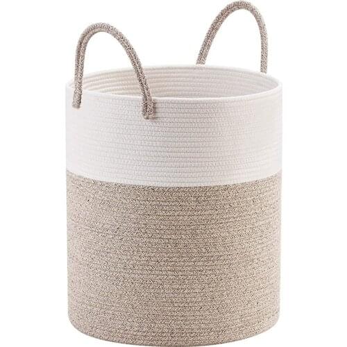 Practical Decorative Woven Cotton Rope Basket, Tall Laundry Basket/Hamper, Blanket Basket for Living Room