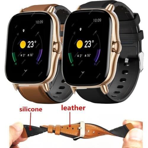 20mm Silicone+Leather Sports Strap For Amazfit Bip S Lite Business Bracelet For Huami Amazfit GTR 42mm GTS GTS 2 Correa Strap