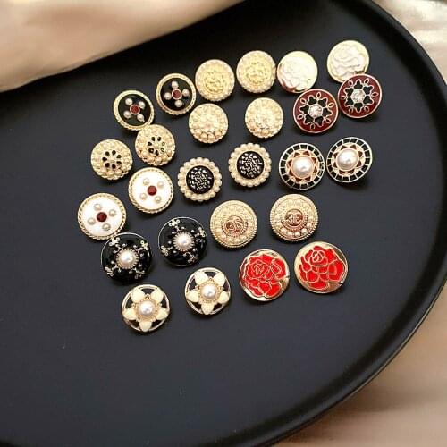 Vintage Button Earrings Enamel Pearl Glitter Rhinestones Round Stud Earrings For Women Girls Travel Jewelry