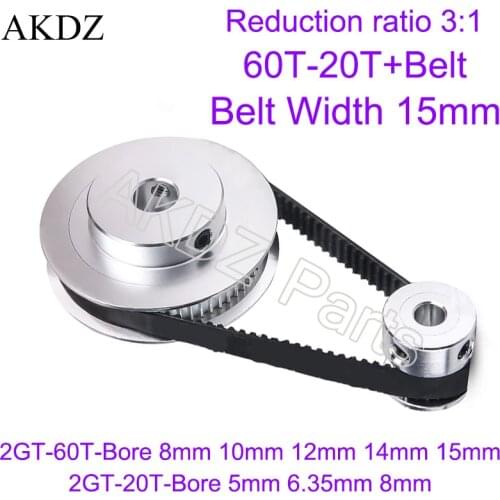 Timing Belt Pulley GT2 60 teeth 20 teeth Reduction 3:1/1:3 3D printer accessories belt width 15mm Bore 5&6.35&8&10&12&14&15mm