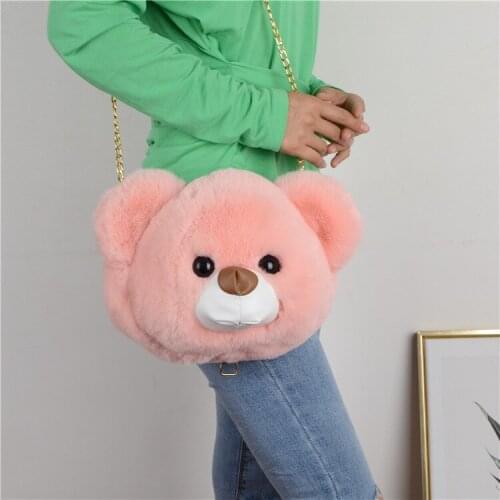 Women cute plush bag Big head bear bag Ladies single shoulder bag chain bag