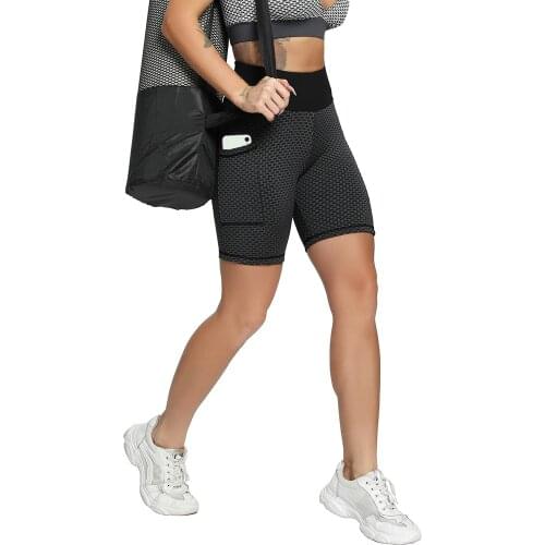 Women Seamless Gym Shorts High Waist Lifting Push Up Tight Sport Short Leggings with Pockets Jogging Running Fitness Yoga Shorts