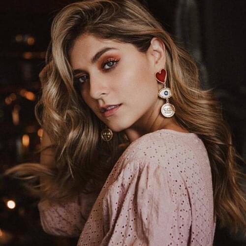 2019 New Creative Design Heart Evil Eye Coin Joint Long Dangle Earrings For Women Cute Romantic Enamel Earrings PartyJewelry