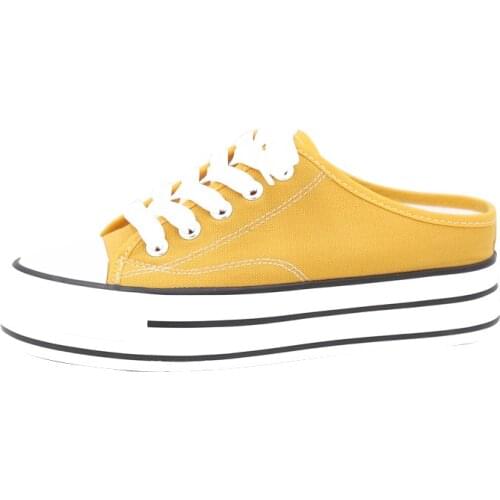 2021Womens Vulcanize Shoes Casual Half Slippers Ladies Lace Up Breathable Student Walking Canvas Shoes Zapatos Para Mujer