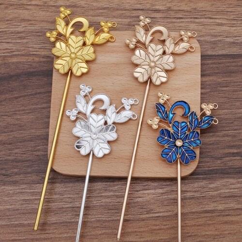 10 PCS 48*53mm Retro Style Metal Alloy Enamel Flower Hair Sticks Base Setting DIY Hair Accessories For Jewelry Making