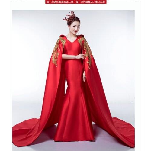 100%real chinese traditional red phonix embroidery one piece long cloak dress/can cusotms size/many styles to choose