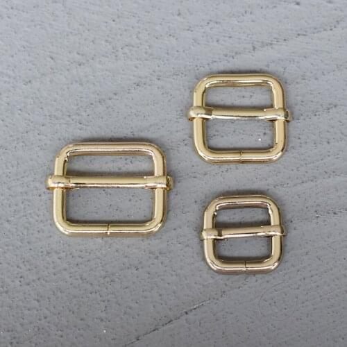 100 Pcs 15/20/25mm Gold Metal Slider Adjustment Buckle Slides Tri-glides Roller Pin Buckles Handbag Strap Slider Adjuster Belt