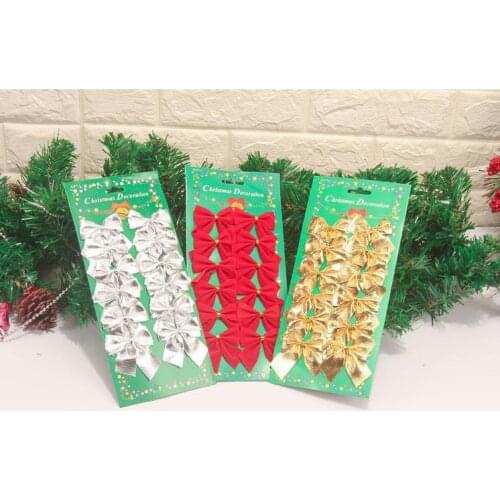 12 pcs/set Christmas Tree Decoration Red Bowknot Ornaments Golden Silvery Bow Xmas New Year Decoration