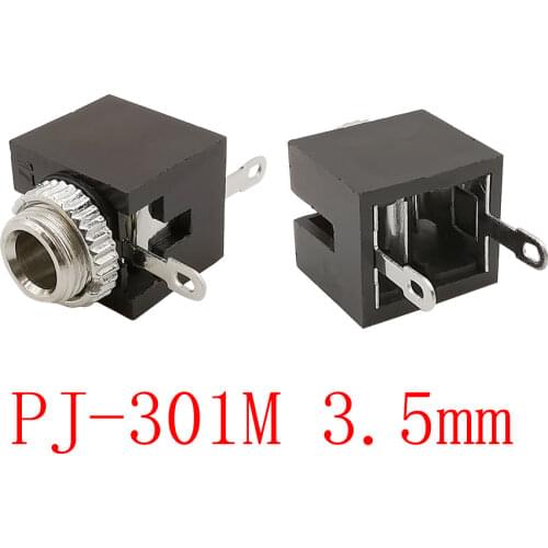 2Pcs PJ-301M 3.5mm 3 Pin Female Audio Jack DIP Headphone Mono Channel Socket Connector with Nut
