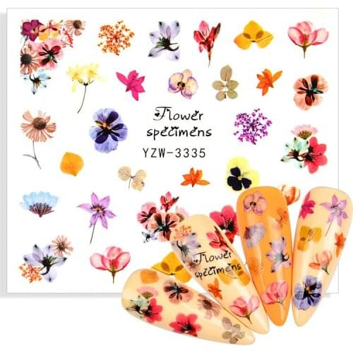 3D Floral Nail Water Sticker Colorful Beautiful Simulation Dried Flowers Nail Transfer Slider Stickers Nail Art Decoration Decal