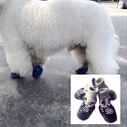 4pcs/set S M L Size Cotton Rubber Pet Dog Shoes Waterproof Non-slip Dog Socks Rain Snow Boots Footwear For Puppy Small Cats Dog