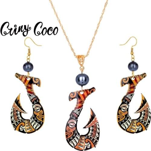 Cring Coco Acrylic Jewelry Sets 2021 Fashion Dragon Totem Drop Pearl Earrings and Necklaces Set Hawaiian Beach Earing for Women