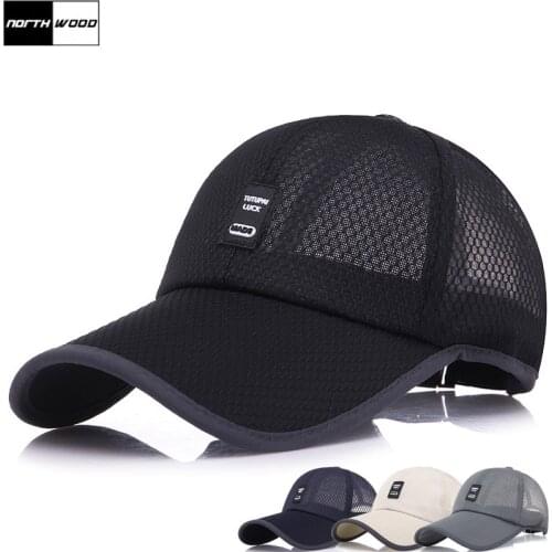 [NORTHWOOD] Summer Cap Mesh Baseball Cap Men Women Long Brim Snapback Trucker Cap Solid Casquette Homme
