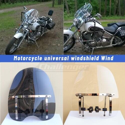 Large 19"x17" Motorcycle Clear Black Windshield Windshield Screen For Harley Honda Yamaha Suzuki Universal 7/8''1'' Handlebar