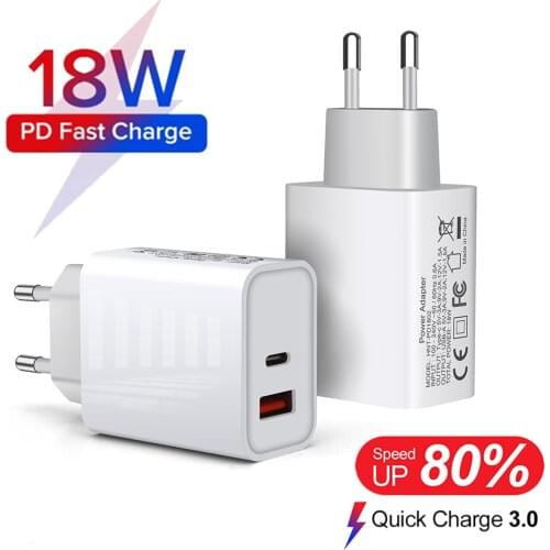 Quick Charge 3.0 QC 18W PD USB Charger QC3.0 Type C Wall Phone Fast Charging For Apple Watch iPhone 12 11 Pro XS XR X 8 Airpods