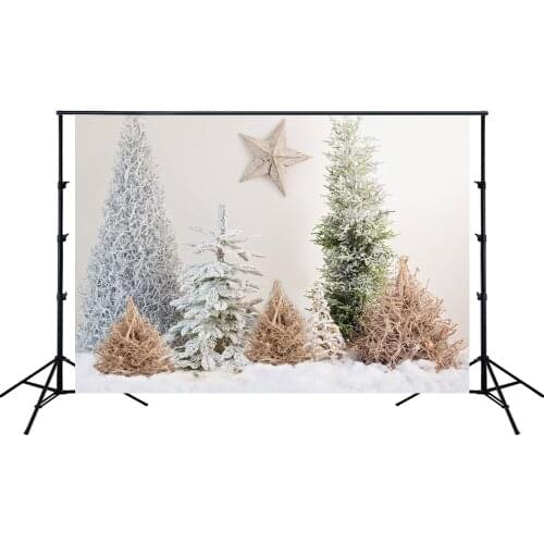 Rustic White Christmas Backdrop Noel Pine Tree Party Banner Winter Snow Land Star Kids Portrait Background Photo Studio Prop