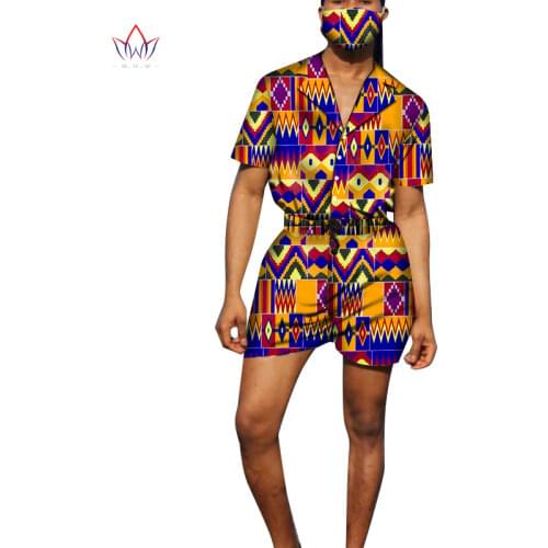 African Style T-shirt and Short Pants Traditional Floral Print 2 Piece Set Slim Fit Mens Dashiki Party Costume Casual Men Suits
