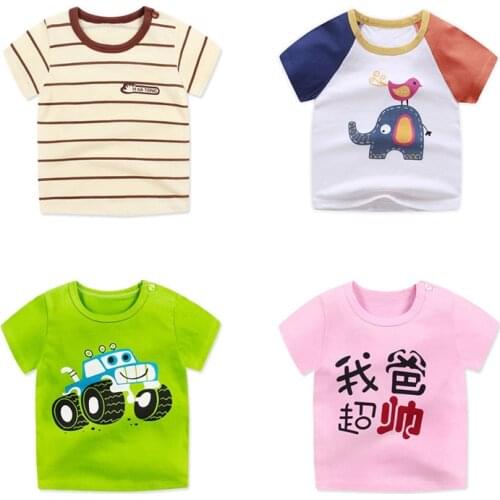 0-24M Newborn Babys T-shirts For Girls Boys Short Sleeve Infant Kids T Shirts Cartoon Print Tops Tees Soft Cotton Baby Clothing