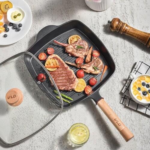Geetest Non-stick Frying Pan Grooved Home Breakfast Frying Pan Steak Egg Grill Cast Aluminum Induction Cooker Oven Kitchen Wok