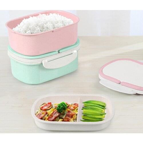 Hot Sale Double Layer Wheat Straw Large Capacity Bento Lunch Box Food Storage Container