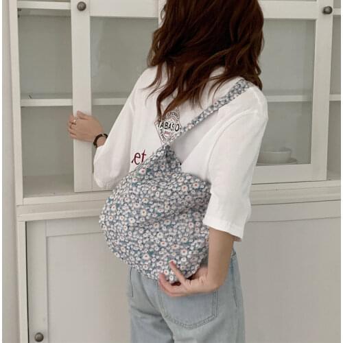 Floral Cotton Shoulder Bag for Women Vintage Daisy Flower Ladies Texture Underarm Bags Female Reusable Shopper Bag Tote Handbags