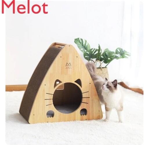 Cathouse Doghouse Solid Wood Closed Triangle Nest Winter Warm Scratch Board Grinding Claw Four Seasons Universal Cat-Related