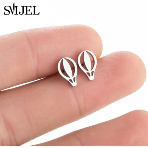 Trendy Hot Air Balloon Shape Earrings for Women Kids Cartoon Earings Jewelry Stainless Steel Stud Earrings Balloon