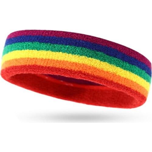 Unisex Rainbow Terry Cotton Sweatband Mens Running Headband Gym Headwear Women Yoga Hairband Sports Hair Accessories Wholesale