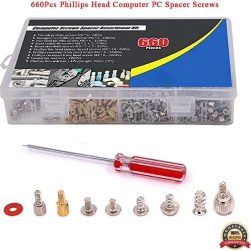 660pcs Computer Screws Kit PCB Motherboard Brass Standoff Hexagonal Spacer Insulating Pad PC Mounting Screw Nut Assortment Set