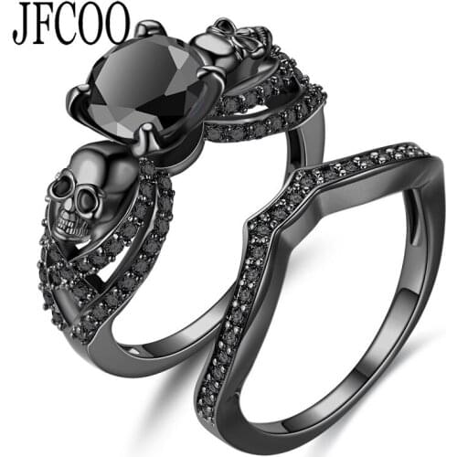 Skull Ring Set Zircon Women Punk Style Jewelry Zirconia Black Ring Dropshipping