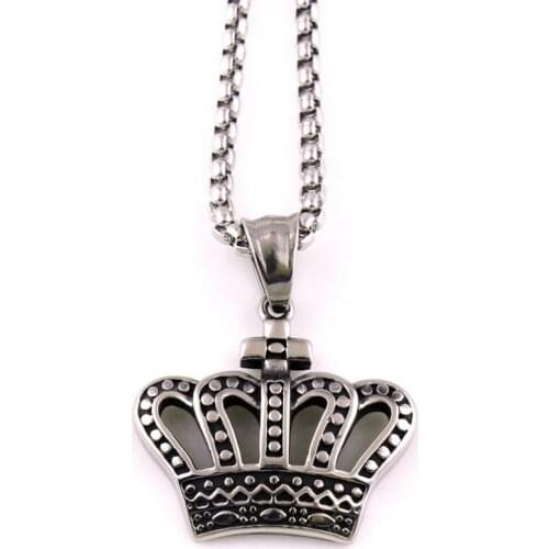Unisex Pendant Necklace CROWN Shape High Grade Personality Vintage Charm Box Chain Stainless Steel Provide Dropshipping
