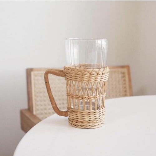 Rattan Ribbon Cup Cover Handle Water Bottle Accessories Natural Coffee Cover Glass Anti Scalding Hand Knitting