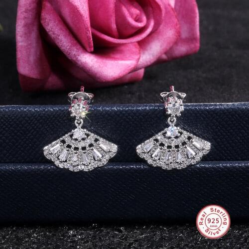 Luxurious Silver Color Fan Earrings Stackable Zircon Mosaic CZ Charm Earrings For Women oorbellen boucle d'oreille bijoux