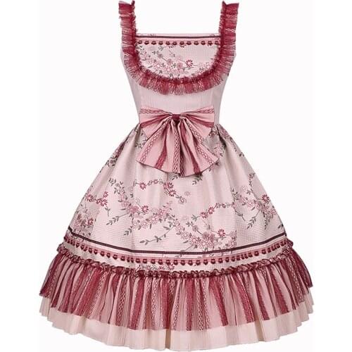 Pink Lolita Dress Emborideried Chrysanthemum Printed Cami Lolita JSK Dress