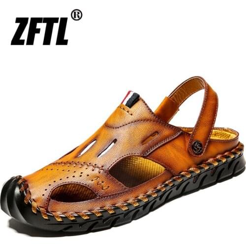 ZFTL New Men Sandals waterproof Man beach casual Sandals summer genuine leather male leisure slippers large size non-slip 066