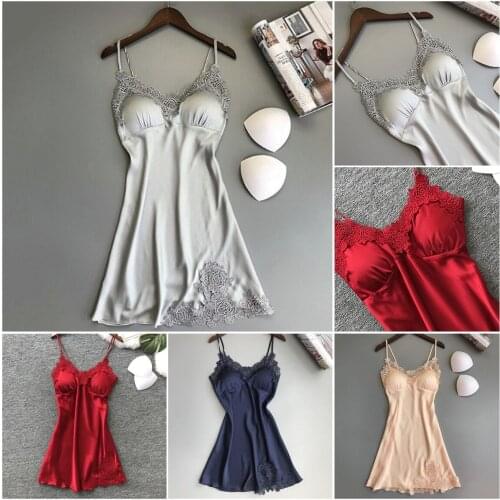 Sexy Women Nightgowns Nightwear Patchwork Camisola Lingerie Nighty Lace Bridal Wedding Nightwear Satin Nighty&Robe Home Wear