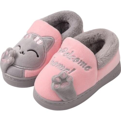 Family Matching Winter Home Slippers Childern Cartoon Kitty Cat Baby Shoes Bedroom Kids ExtraThick Warm Girls Boys Indoor Couple