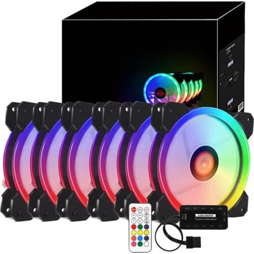 RGB PC Fan 12V 6 Pin 12cm Cooling Cooler Fan with Controller for Computer Silent Gaming Case PUO88
