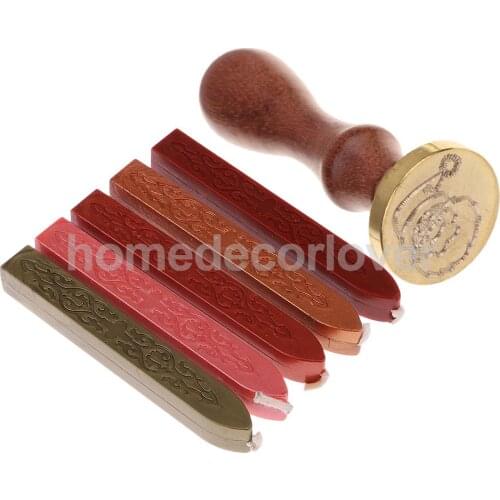 Vintage Retro Envelope SealWax Stamp Santa Claus Engraved+5Pcs Candle Stick