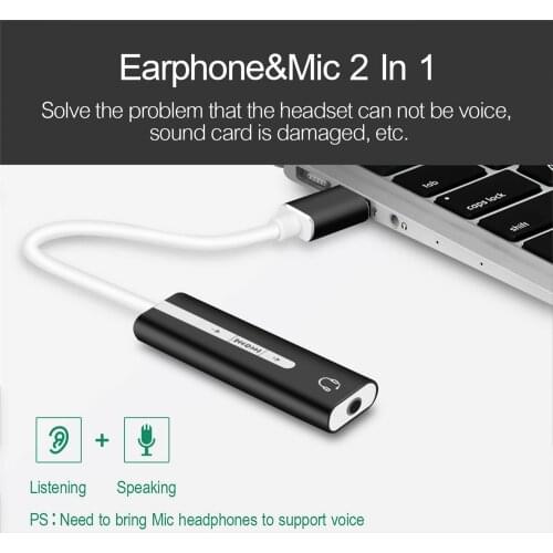 USB Type A To 3.5 mm Stereo Jack Headset Audio Adapter Cable External Sound Card