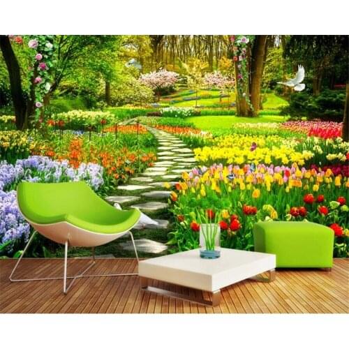 Wellyu Custom Large Wallpaper Mural 3D Photo обои Garden Park Trail 3d Landscape TV Background Wall paper 3D papel de parede