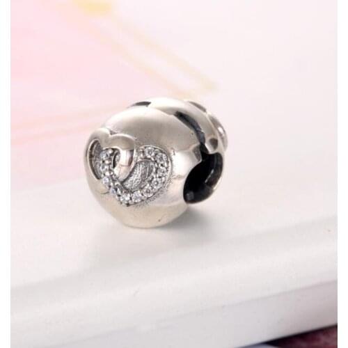 Heart Bond Clips Stoppers Charm fit Pan Bracelet Bangle Girl Gift S925 Silver Bead DIY Jewelry