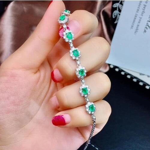 Luxurious round Sun flower natural green emerald Bracelet Natural gemstone bracelet S925 silver woman party gift fine jewelry