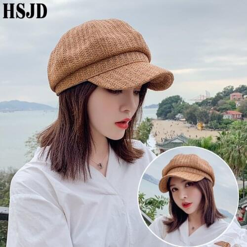 New Spring And Summer Women Straw Summer Hats Solid Color Octagonal Hat Country Style Painter Berets Female Visor Sun Cap Bonnet