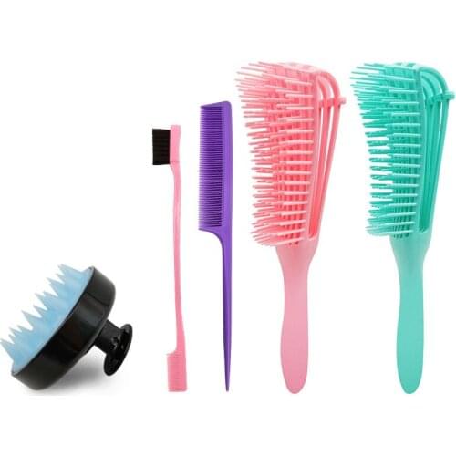 1-5Pc set Detangling Hair Brush Massage Wet Hair Comb Detangler Hairbrush 3a to 4c Kinky Wavy/Curly/Coily/Wet/Dry/Oil/Thick Hair