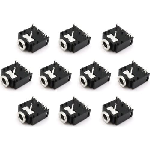 10 PCS PJ-307 5Pin Headphone Socket 3.5MM Audio Female Socket Copper Head Straight Plug Dual-Channel Socket Long Service Life