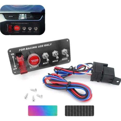 12V LED Ignition Switch Panel for Racing Car Engine Start Push Button LED Toggle Switch Carbon Fiber
