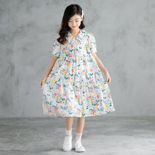 2021 Kids Dresses for Girl Floral Pattern Summer Dress Elegant Girls Dress Cotton Childrens Clothing Mother Daughter Costume